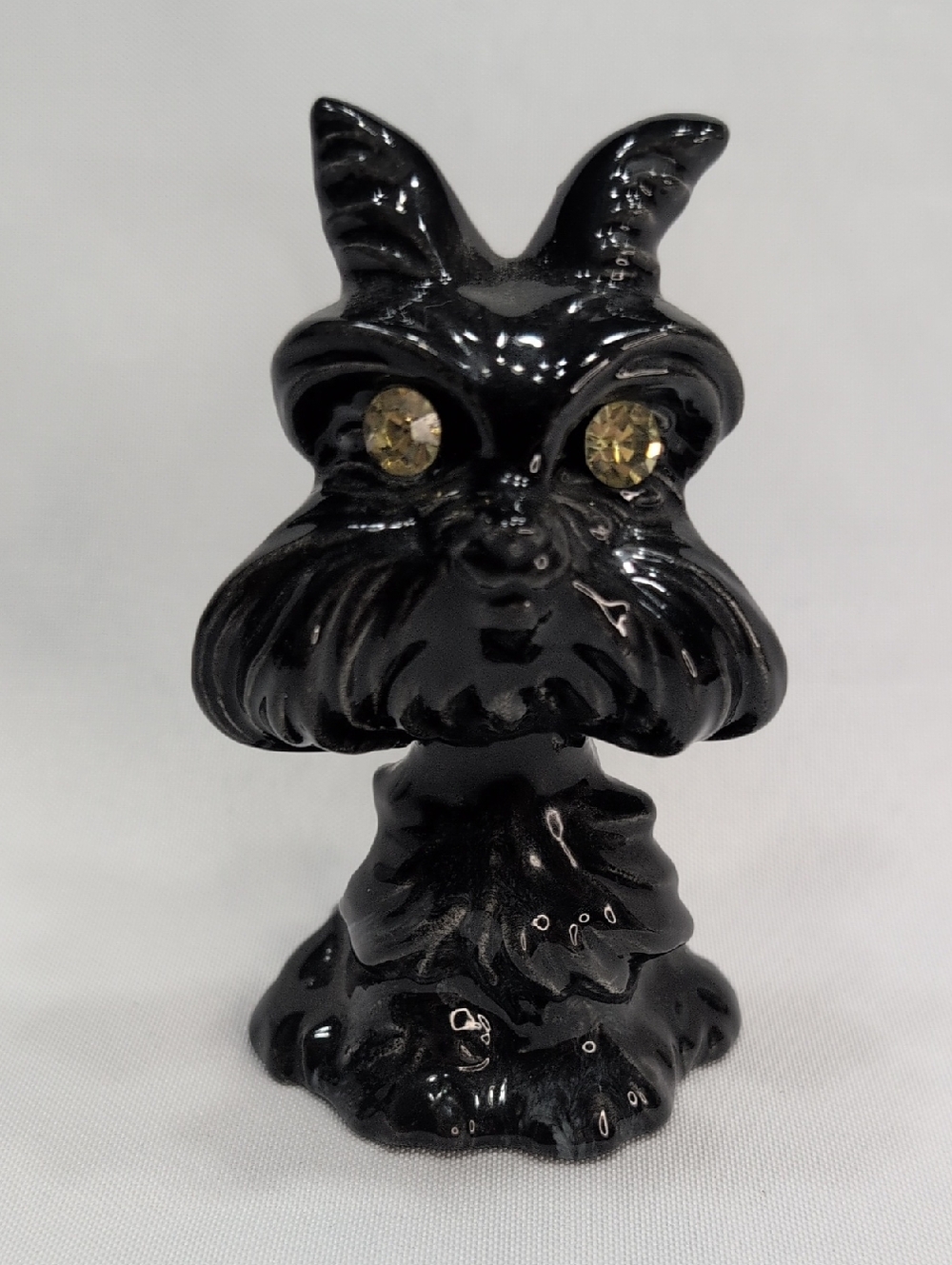Black Ceramic Dog Figurine with Gold Accent Eyes - Decorative Accent